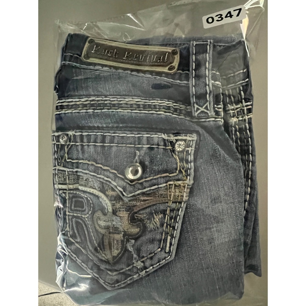 Rock Revival Sundee Mid Rise Bootcut Jeans Blue Embroidered Flap Pocket Size 25 - Picture 15 of 16